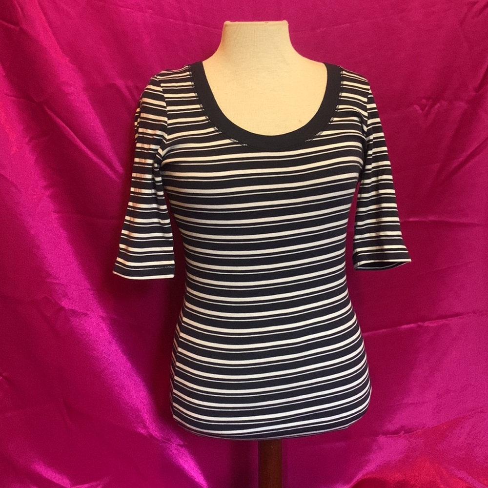 Three-quarter length blue white striped shirt by Cynthia Rowley size S